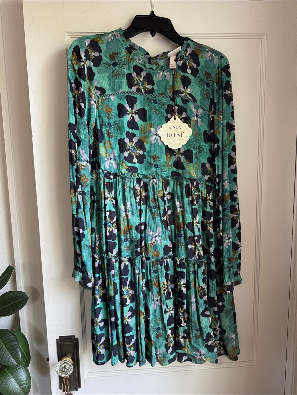Knox Rose Teal Floral Tiered Long Sleeve Dress